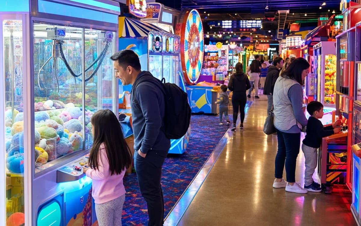 Claw machines in a family entertainment center