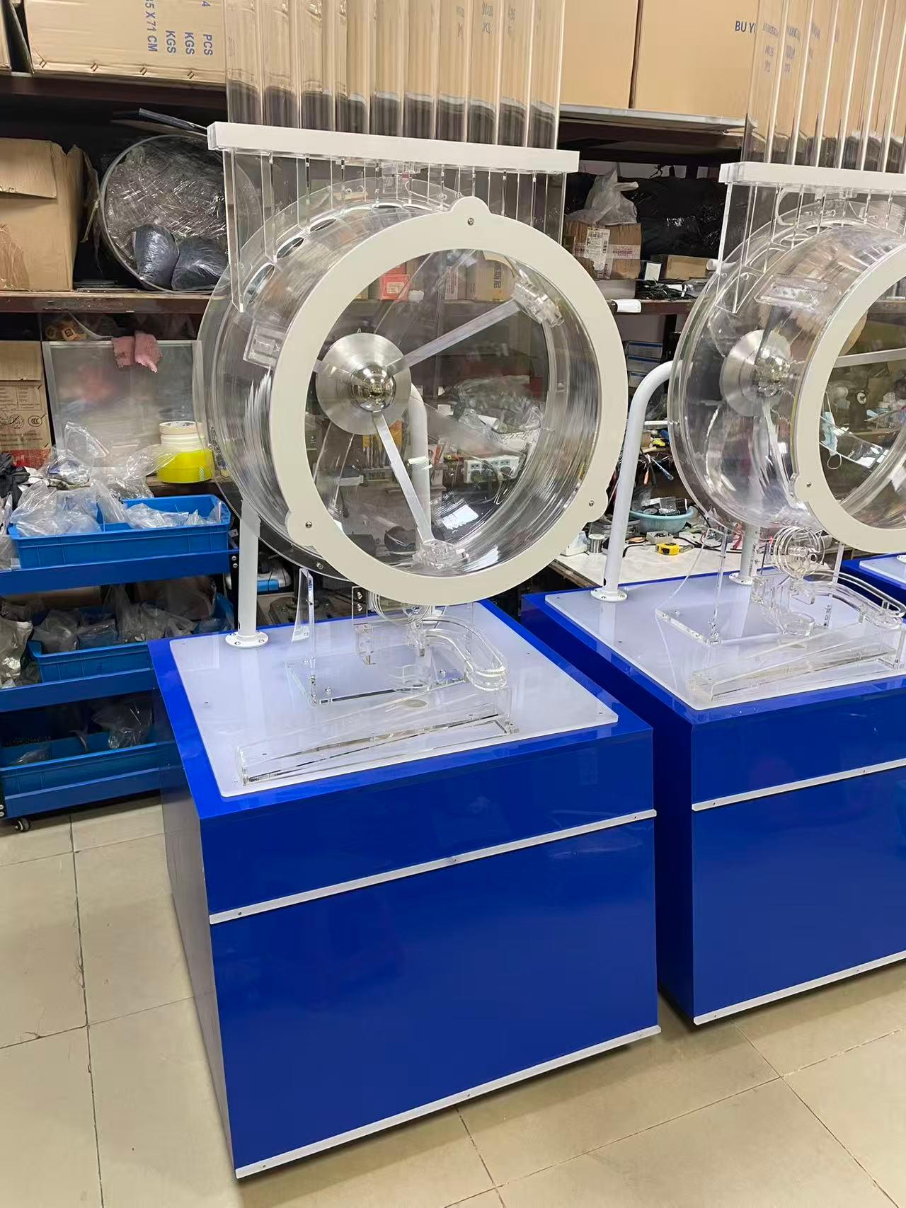 2D air-mix lottery draw machine in blue cabinet